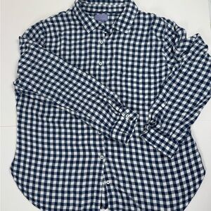 Laura Scott Navy‎ Plaid Gauze Button Down Shirt Size Large Blue Plaid Top